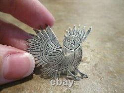 1 1/2 UNIQUE Old Navajo Sterling Silver OWL Pin