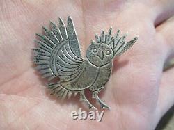 1 1/2 UNIQUE Old Navajo Sterling Silver OWL Pin