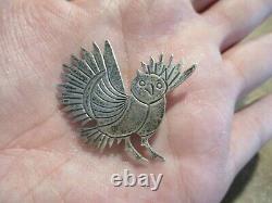1 1/2 UNIQUE Old Navajo Sterling Silver OWL Pin