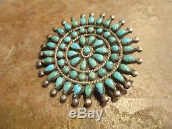 1 15/16 EXTRA FINE OLD Pawn ZUNI Sterling Silver Turquoise CLUSTER Pin