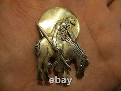 1 3/4 GENUINE Vintage Navajo Sterling Silver BRAVE & HORSE Pin