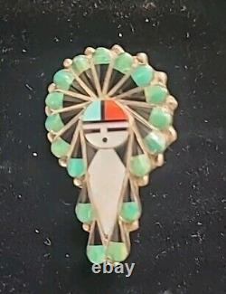 1-5/16 Stanford & Geraldine Gchachu Zuni Sterling Silver Sun Inlay Pendant Pin