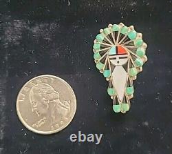 1-5/16 Stanford & Geraldine Gchachu Zuni Sterling Silver Sun Inlay Pendant Pin