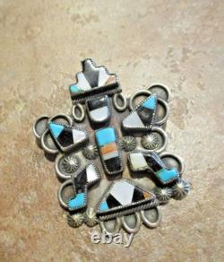 1 5/8 EXCELLENT Old Pawn Zuni Sterling Silver Multi-Stone KACHINA DANCER Pin