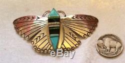 1 Native American Sterling Bug Pin Silver Butterfly Navajo Brooch Channel Inlay
