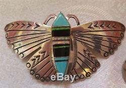 1 Native American Sterling Bug Pin Silver Butterfly Navajo Brooch Channel Inlay