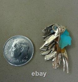 14K YG HEADDRESS PENDANT PIN With CARVED TURQUOISE NATIVE AMERICAN PROFILE
