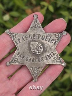 1930/40's APACHE SAN CARLOS AZ TRIBAL POLICE BADGE STERLING SILVER BROOCH PIN