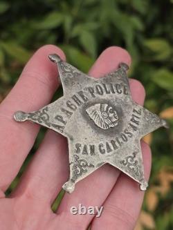 1930/40's APACHE SAN CARLOS AZ TRIBAL POLICE BADGE STERLING SILVER BROOCH PIN
