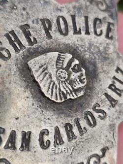 1930/40's APACHE SAN CARLOS AZ TRIBAL POLICE BADGE STERLING SILVER BROOCH PIN