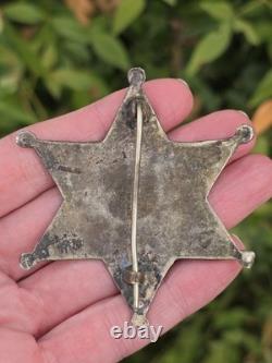 1930/40's APACHE SAN CARLOS AZ TRIBAL POLICE BADGE STERLING SILVER BROOCH PIN