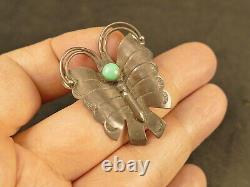 1930's Navajo Fred Harvey Turquoise Ingot Silver Butterfly Pin