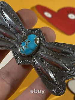 1930s or 40sNative American Navajo Blue Turquoise Large Bow Pin SIGNED
