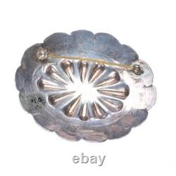 1940's Vintage Navajo sterling silver turquoise concho pin/brooch withturquoise
