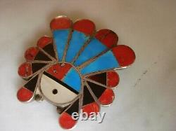 1940's Zuni Flush Inlay Sterling Sunface Pin Pendant