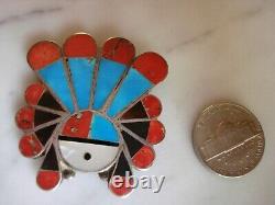 1940's Zuni Flush Inlay Sterling Sunface Pin Pendant