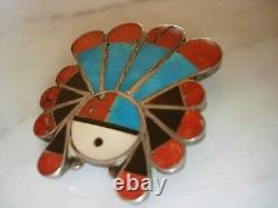 1940's Zuni Flush Inlay Sterling Sunface Pin Pendant