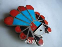 1940's Zuni Flush Inlay Sterling Sunface Pin Pendant