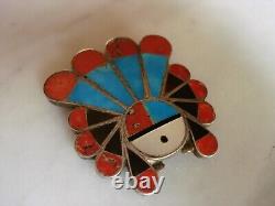 1940's Zuni Flush Inlay Sterling Sunface Pin Pendant