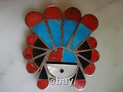 1940's Zuni Flush Inlay Sterling Sunface Pin Pendant