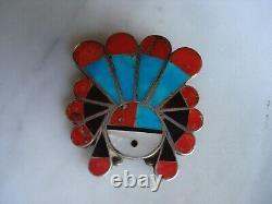 1940's Zuni Flush Inlay Sterling Sunface Pin Pendant