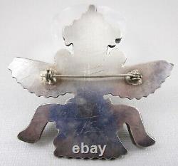 1940's Zuni Indian Knife Wing Sterling Silver Multistone Inlay Pin Signed Js