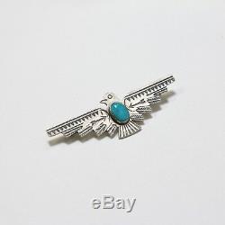 1940s Sterling Silver Turquoise Indian Pin Brooch 2.6'' Native American Jewelry