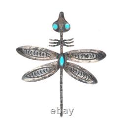 1950's Navajo sterling silver dragonfly brooch/pin withturquoise eyes