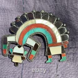 1950s BEST Large Big Rainbow Man Native Zuni sterling Inlaid Inlay Pin Brooch