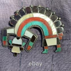 1950s BEST Large Big Rainbow Man Native Zuni sterling Inlaid Inlay Pin Brooch