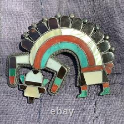 1950s BEST Large Big Rainbow Man Native Zuni sterling Inlaid Inlay Pin Brooch