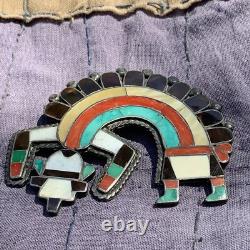 1950s BEST Large Big Rainbow Man Native Zuni sterling Inlaid Inlay Pin Brooch