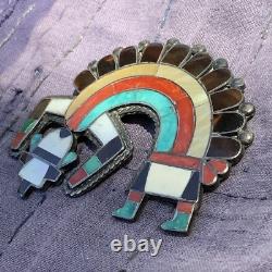 1950s BEST Large Big Rainbow Man Native Zuni sterling Inlaid Inlay Pin Brooch