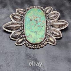 1950s Navajo Sterling Silver Green Royston Turquoise Brooch Pin 30.4g 925