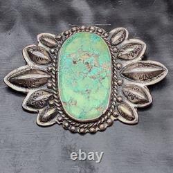 1950s Navajo Sterling Silver Green Royston Turquoise Brooch Pin 30.4g 925