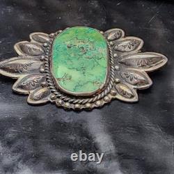 1950s Navajo Sterling Silver Green Royston Turquoise Brooch Pin 30.4g 925