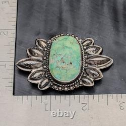 1950s Navajo Sterling Silver Green Royston Turquoise Brooch Pin 30.4g 925