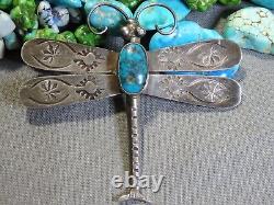 1960+ NAVAJO Natural RED MOUNTAIN TURQUOISE Sterling Silver 2.5 DRAGONFLY Pin