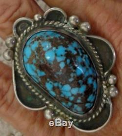 1960s Navajo Old Pawn High Grade Natural Persian Spiderweb Turquoise BROOCH Vtg