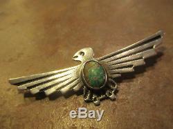 2 1/2 EXTRA OLD Fred Harvey Era Navajo Sterling Turquoise THUNDERBIRD Pin