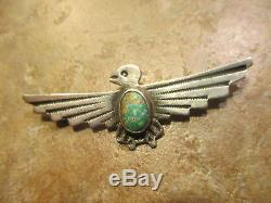 2 1/2 EXTRA OLD Fred Harvey Era Navajo Sterling Turquoise THUNDERBIRD Pin