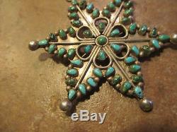 2 1/2 MARVELOUS Old Pawn Zuni Sterling Petit Point Turquoise CLUSTER Pin
