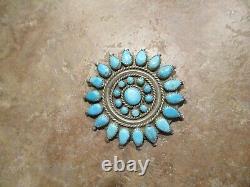 2 1/4 OLDER Vintage Zuni / Navajo PETIT POINT Turquoise Cluster Pin