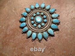 2 1/4 OLDER Vintage Zuni / Navajo PETIT POINT Turquoise Cluster Pin