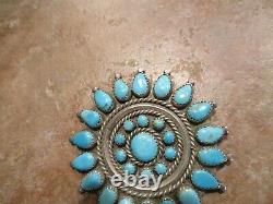 2 1/4 OLDER Vintage Zuni / Navajo PETIT POINT Turquoise Cluster Pin