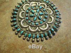 2 3/4 Marvelous OLD ZUNI Sterling Silver PETIT POINT Turquoise Cluster Pin
