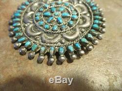 2 3/4 Marvelous OLD ZUNI Sterling Silver PETIT POINT Turquoise Cluster Pin