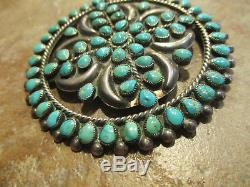 2 3/4 OLD PAWN ZUNI Sterling Silver Premium PETIT POINT Turquoise Cluster Pin