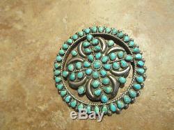 2 3/4 OLD PAWN ZUNI Sterling Silver Premium PETIT POINT Turquoise Cluster Pin