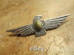 2 3/8 FINE Old Fred Harvey Era Navajo Sterling Green Turquoise THUNDERBIRD Pin